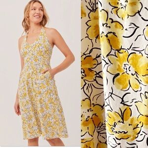 Pact Reverie Yellow Floral  Tie-Back Summer Dress with Pockets Size Small